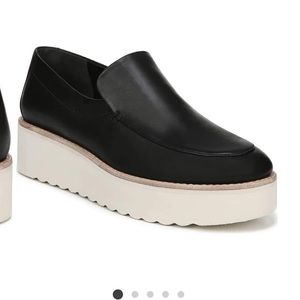 Vince Zeta Black Platform Leather Slip On Loafers
